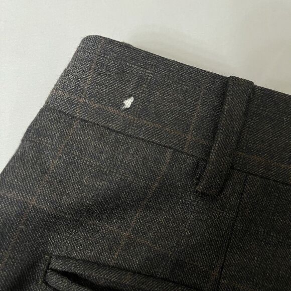 Canali Men's 100% Wool Flat Front Dress Pants Brown Plaid • Italy • 38x30 Flawed - Picture 2 of 15